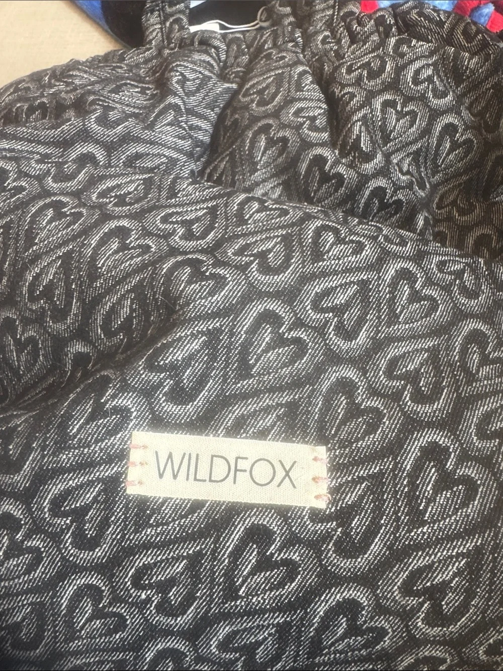 WILDFOX Charcoal Gray Heart Jacquard Drawstring backpack